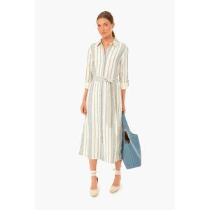 Faherty Dream Gauze Organic Cotton Iris In Cream Tidal Wave Dobby Dress Sz L NWT